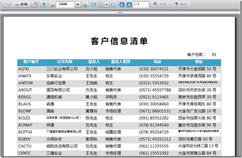 ActiveReports 客户信息清单
