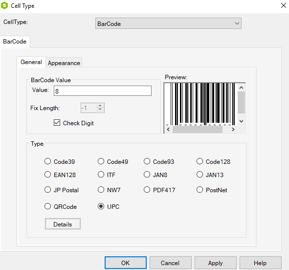 Spread Designer Cell Type Dialog Button Tab