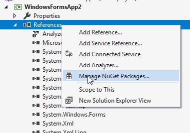 Context menu for References